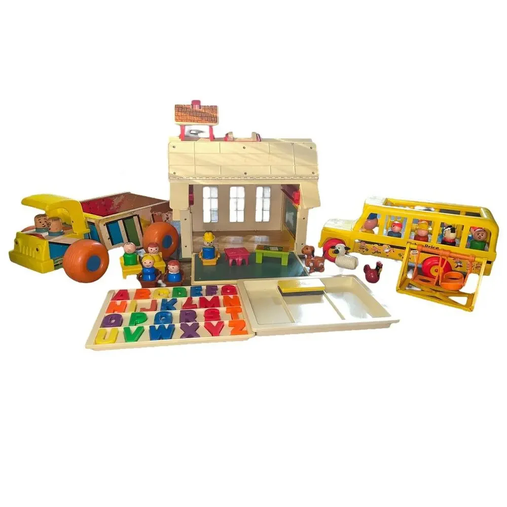 Vintage Fisher Price Little People School 923 Truck 145 Bus Huge Lot Accessories